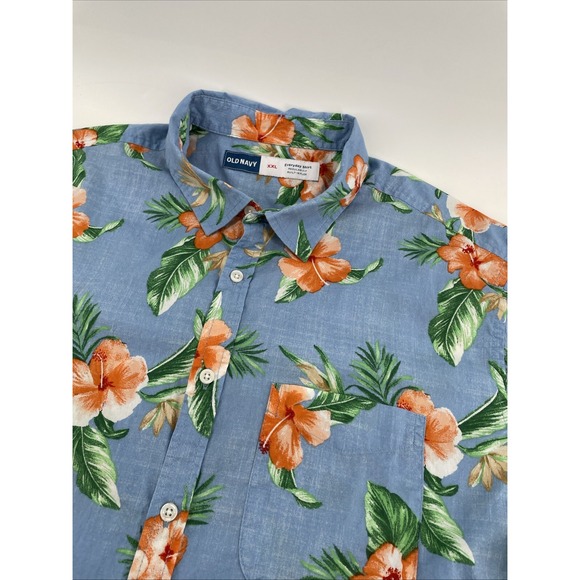 Old Navy Hawaiian Shirt Men's‎ XXL Floral Cotton Blend Blue Short Sleeve - Picture 1 of 9